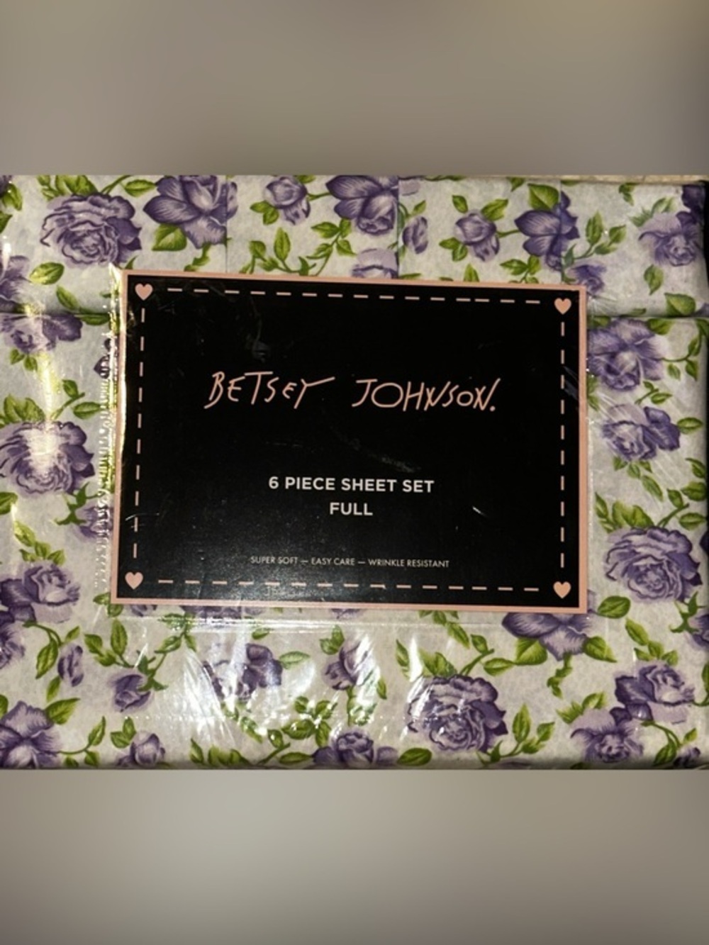 NEW Betsey Johnson Purple Floral 6 piece Full Sheet Set Chic Floral Betsey Buds